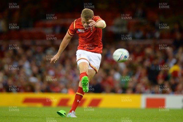 200915 - Wales v Uruguay - Rugby World Cup 2015 -Rhys Priestland of Wales kicks at goal