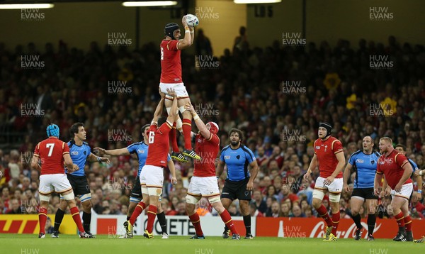 200915 - Wales v Uruguay - Rugby World Cup 2015 - Luke Charteris of Wales wins the line out