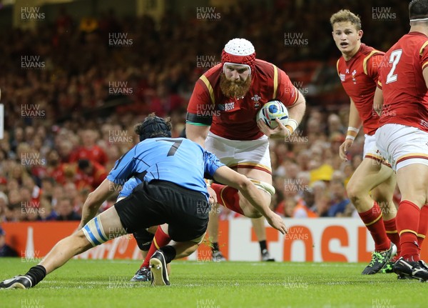 200915 - Wales v Uruguay, Rugby World Cup 2015 - Jake Ball of Wales takes on Matias Beer of Uruguay