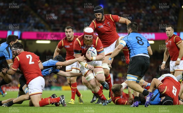 200915 - Wales v Uruguay, Rugby World Cup 2015 - Jake Ball of Wales charges through the Uruguay defence