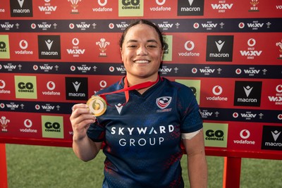 260926 - Wales Women v USA Women - Vodafone Wales WXV Series - Player of the Match Freda Tafuna of USA