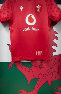 260926 Wales v USA, Vodafone Wales WXV Series -  Georgia Evans’ match jersey hangs in the changing room ahead of her 50th Cap