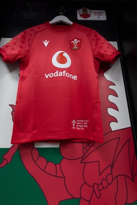 260926 Wales v USA, Vodafone Wales WXV Series -  Georgia Evans’ match jersey hangs in the changing room ahead of her 50th Cap