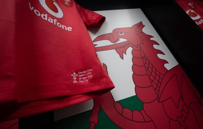 260926 Wales v USA, Vodafone Wales WXV Series -  Georgia Evans’ match jersey hangs in the changing room ahead of her 50th Cap