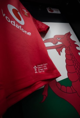 260926 Wales v USA, Vodafone Wales WXV Series -  Georgia Evans’ match jersey hangs in the changing room ahead of her 50th Cap