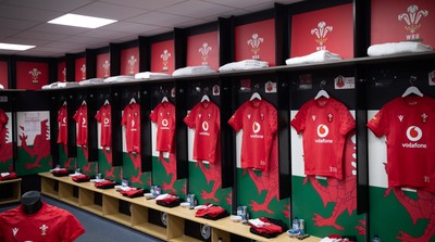 260926 Wales v USA, Vodafone Wales WXV Series -  A general view of Wales match jerseys in the changing room ahead of the match