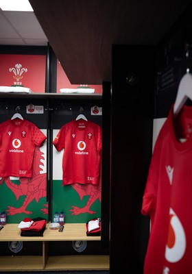 260926 Wales v USA, Vodafone Wales WXV Series -  A general view of Wales match jerseys in the changing room ahead of the match