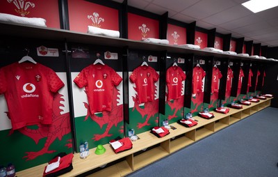 260926 Wales v USA, Vodafone Wales WXV Series -  A general view of Wales match jerseys in the changing room ahead of the match