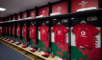 260926 Wales v USA, Vodafone Wales WXV Series -  A general view of Wales match jerseys in the changing room ahead of the match