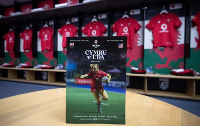 260926 Wales v USA, Vodafone Wales WXV Series -  A Wales v USA match programme in the changing room ahead of the match