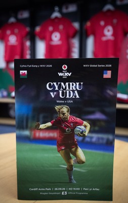 260926 Wales v USA, Vodafone Wales WXV Series -  A Wales v USA match programme in the changing room ahead of the match