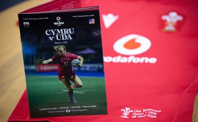 260926 Wales v USA, Vodafone Wales WXV Series -  A Wales v USA match programme in the changing room ahead of the match