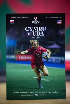 260926 Wales v USA, Vodafone Wales WXV Series -  A Wales v USA match programme in the changing room ahead of the match