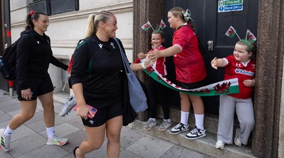 260926 Wales v USA, Vodafone Wales WXV Series -  The Wales squad make their way to the stadium from the hotel