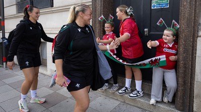 260926 Wales v USA, Vodafone Wales WXV Series -  The Wales squad make their way to the stadium from the hotel