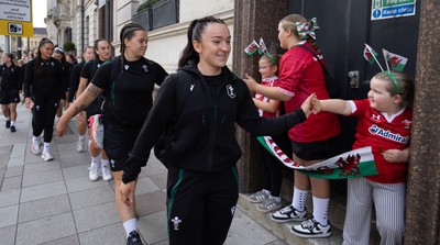 260926 Wales v USA, Vodafone Wales WXV Series -  The Wales squad make their way to the stadium from the hotel
