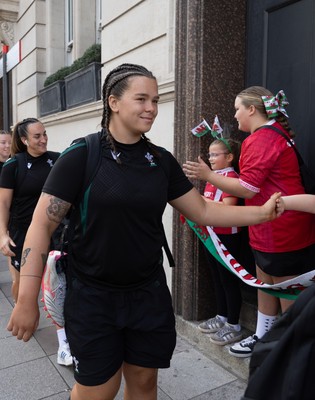 260926 Wales v USA, Vodafone Wales WXV Series -  The Wales squad make their way to the stadium from the hotel