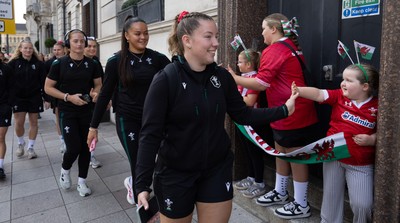 260926 Wales v USA, Vodafone Wales WXV Series -  The Wales squad make their way to the stadium from the hotel