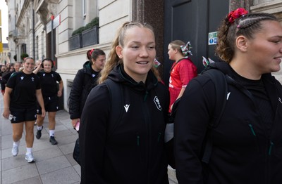 260926 Wales v USA, Vodafone Wales WXV Series -  Carys Cox of Wales makes her way to the stadium from the hotel