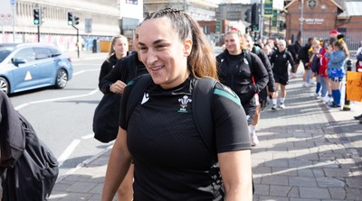 260926 Wales v USA, Vodafone Wales WXV Series -  The Wales squad make their way to the stadium from the hotel