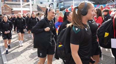 260926 Wales v USA, Vodafone Wales WXV Series -  The Wales squad make their way to the stadium from the hotel