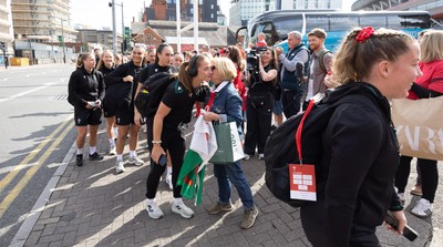 260926 Wales v USA, Vodafone Wales WXV Series -  The Wales squad make their way to the stadium from the hotel