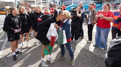 260926 Wales v USA, Vodafone Wales WXV Series -  The Wales squad make their way to the stadium from the hotel