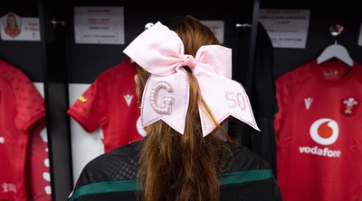 260926 Wales v USA, Vodafone Wales WXV Series -  Georgia Evans of Wales with her 50th cap bow