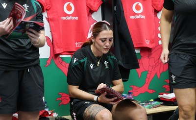 260926 Wales v USA, Vodafone Wales WXV Series -  Georgia Evans of Wales in the changing room