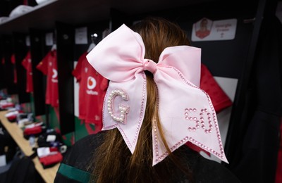 260926 Wales v USA, Vodafone Wales WXV Series -  Georgia Evans of Wales with her 50th cap bow