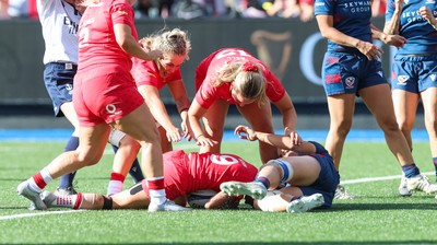 260926 Wales v USA, Vodafone Wales WXV Series - Keira Bevan of Wales races in to score try