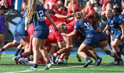 260926 Wales v USA, Vodafone Wales WXV Series - Kelsey Jones of Wales powers over to score try