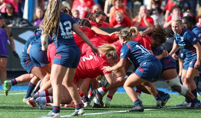 260926 Wales v USA, Vodafone Wales WXV Series - Kelsey Jones of Wales powers over to score try