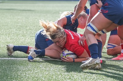260926 Wales v USA, Vodafone Wales WXV Series - Alex Callender of Wales powers over to score try
