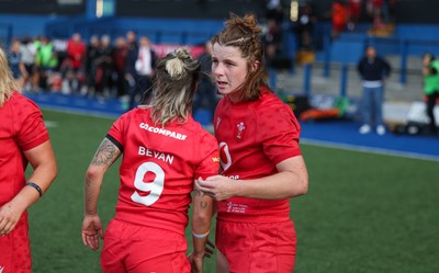 260926 Wales v USA, Vodafone Wales WXV Series - Kate Williams of Wales and Keira Bevan of Wales at the end of the match