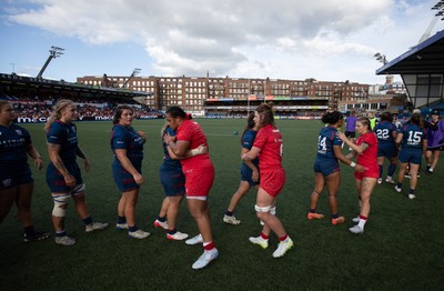 260926 Wales v USA, Vodafone Wales WXV Series - Players shake hands at the end of the match
