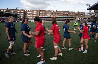 260926 Wales v USA, Vodafone Wales WXV Series - Players shake hands at the end of the match