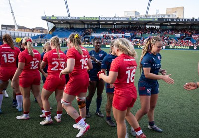 260926 Wales v USA, Vodafone Wales WXV Series - Players shake hands at the end of the match