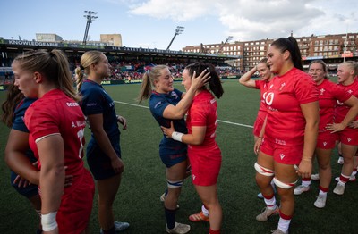 260926 Wales v USA, Vodafone Wales WXV Series - Players shake hands at the end of the match