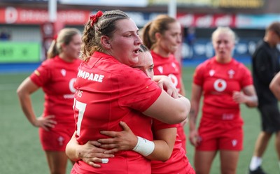 260926 Wales v USA, Vodafone Wales WXV Series - Gwenllian Pyrs of Wales and Sian Jones of Wales at the end of the match
