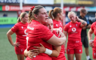 260926 Wales v USA, Vodafone Wales WXV Series - Gwenllian Pyrs of Wales and Sian Jones of Wales at the end of the match
