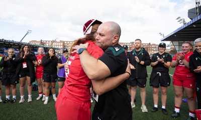 260926 Wales v USA, Vodafone Wales WXV Series - Georgia Evans of Wales is presented with her 50th cap by Sean Lynn, Wales head coach