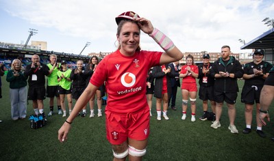 260926 Wales v USA, Vodafone Wales WXV Series - Georgia Evans of Wales is presented with her 50th cap by Sean Lynn, Wales head coach