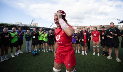 260926 Wales v USA, Vodafone Wales WXV Series - Georgia Evans of Wales is presented with her 50th cap by Sean Lynn, Wales head coach
