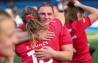 260926 Wales v USA, Vodafone Wales WXV Series - Gwenllian Pyrs of Wales and Elan Jones of Wales at the end of the match