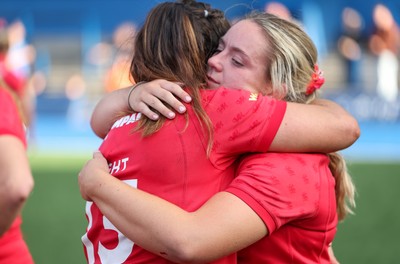 260926 Wales v USA, Vodafone Wales WXV Series - Freya Bell of Wales and Courtney Keight of Wales at the end of the match