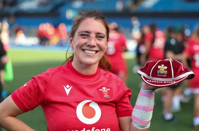 260926 Wales v USA, Vodafone Wales WXV Series - Georgia Evans of Wales with her 50th cap at the end of the match