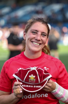 260926 Wales v USA, Vodafone Wales WXV Series - Georgia Evans of Wales with her 50th cap at the end of the match