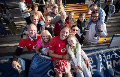 260926 Wales v USA, Vodafone Wales WXV Series - Georgia Evans of Wales with her family at end of the match
