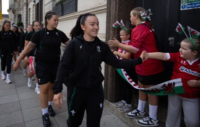 260926 Wales v USA, Vodafone Wales WXV Series - Wales fans greet the players as the walk from the hotel to the stadium